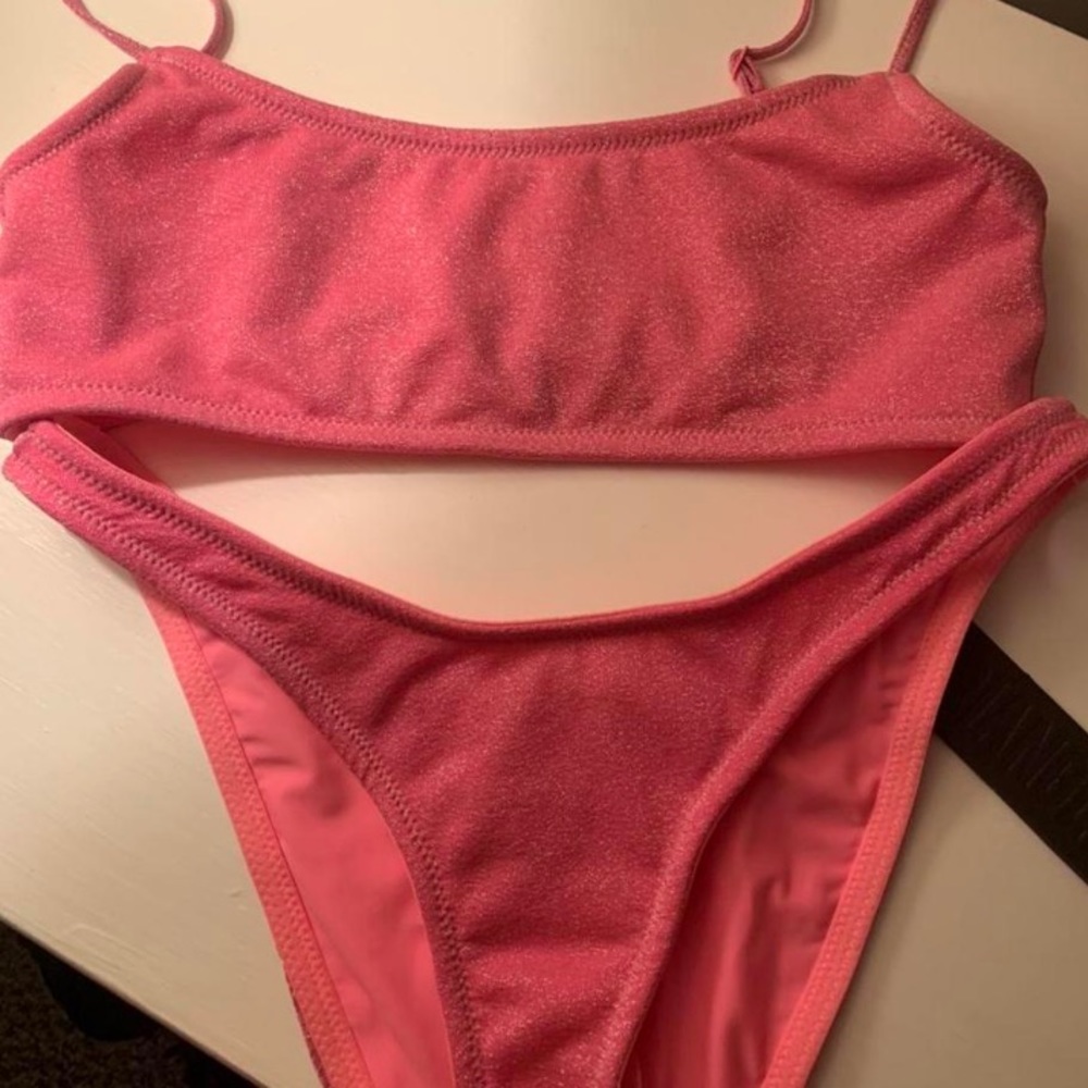 pink sparkle triangl bikini